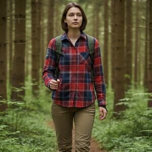 FIELD AND STREAM Red Blue Plaid Flannel Button Down Shirt Women's Size Medium